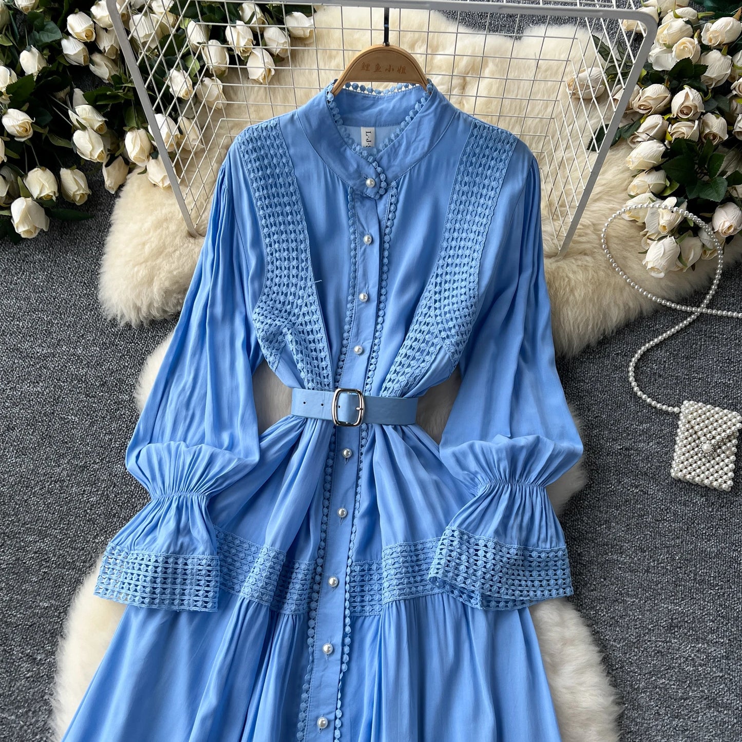 Maxy Elegant summer Flare Sleeve Single Breasted lace PATCHWORK Dress A-line Vacation Party Women dresses