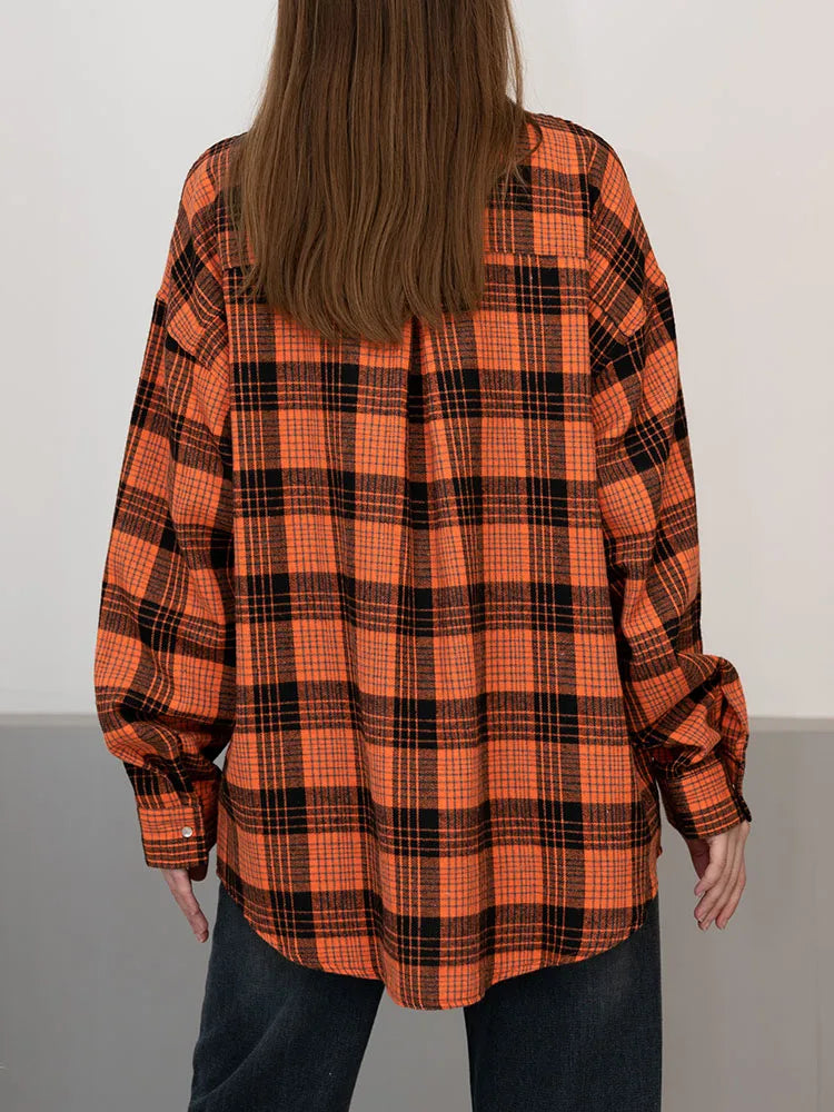 Maxy Green Vintage Plaid Shirt Women Oversize Top Long Sleeves Autumn Winter Loose Women's Shirt And Blouses Oversized