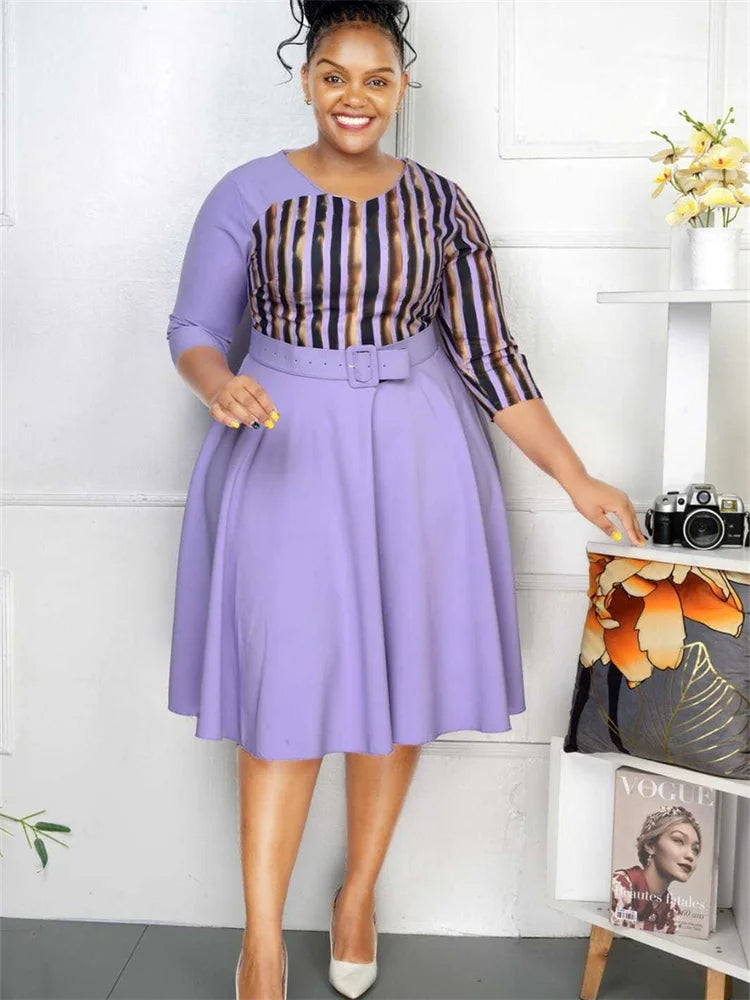 Maxy Plus Size Dresses for Women Short Sleeve Casual Africa Dress with Belt New Style Office Lady Wholesale