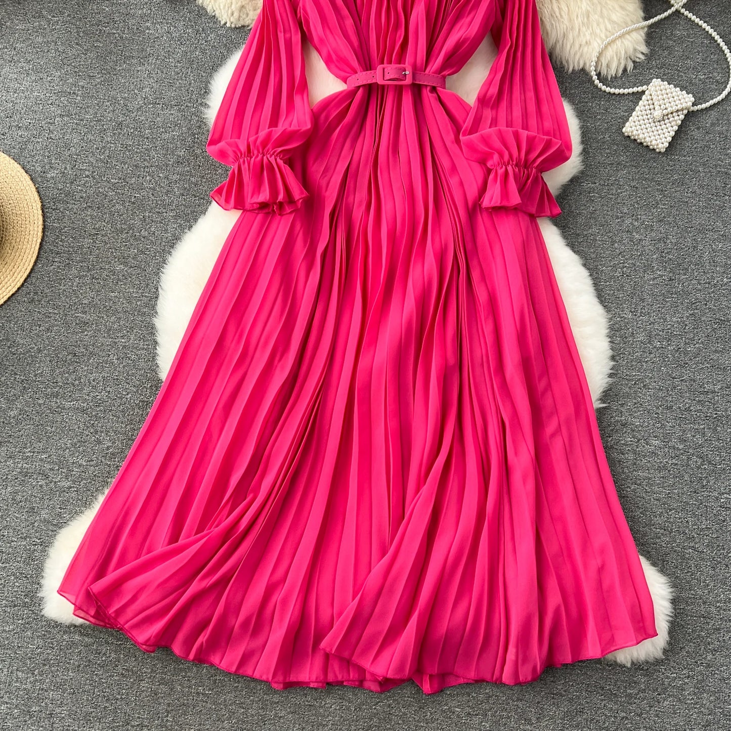 Spring Summer Women Hollow Out Lace Patchwork Pleated Long Dress Vintage Red/Blue/Purple Draped Maxi Vestidos Female Robe New