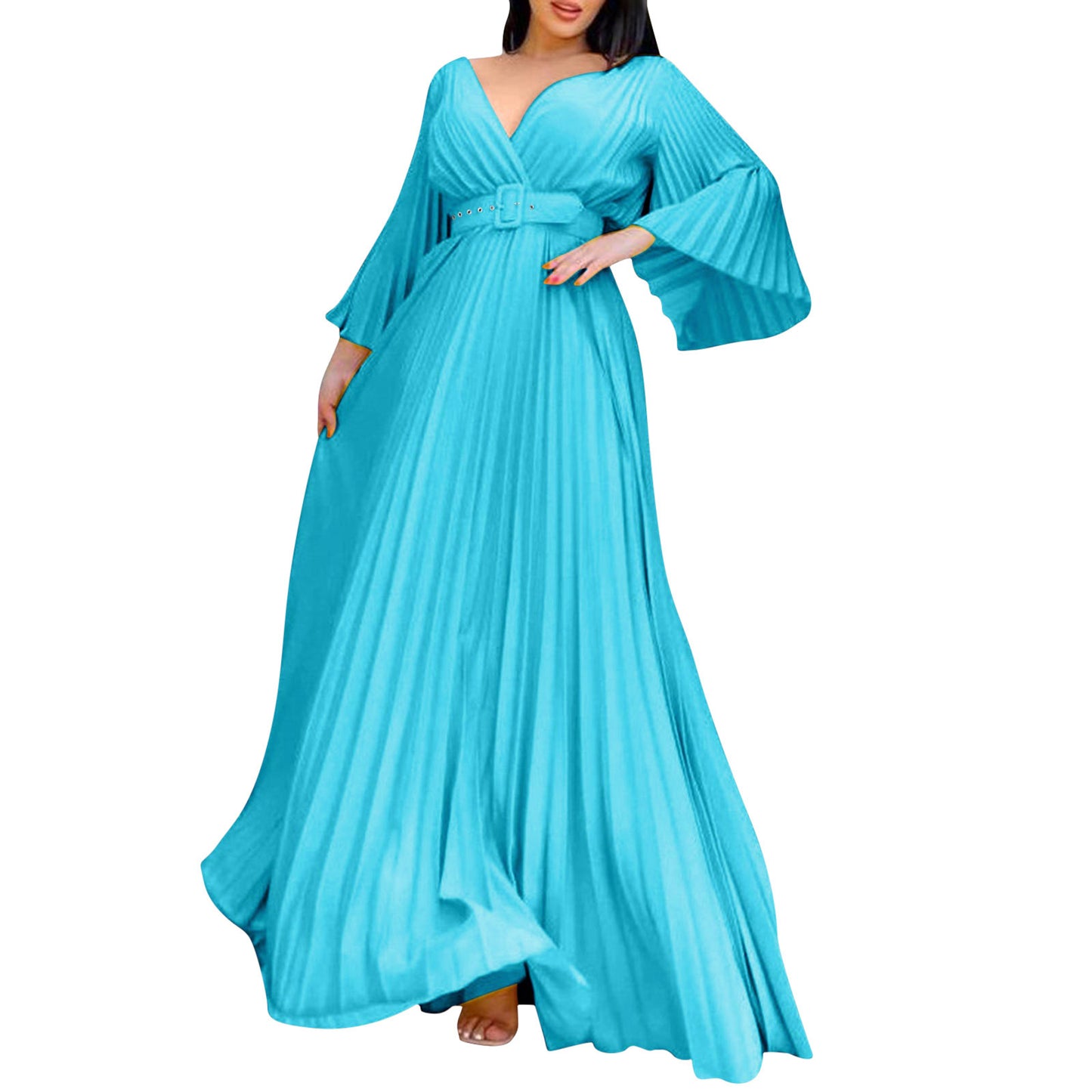 Amay Women's Dresses Plus Size Deep V Neck Flare Long Dress Evening Prom Party Dress