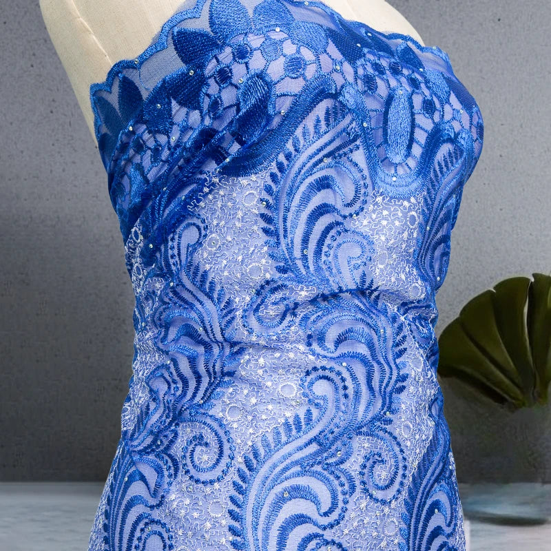 Macy French Mesh Lace Fabric with Rhinestones High Quality African Stones Lace Fabric Nigerian Lace for Women Party Dresses
