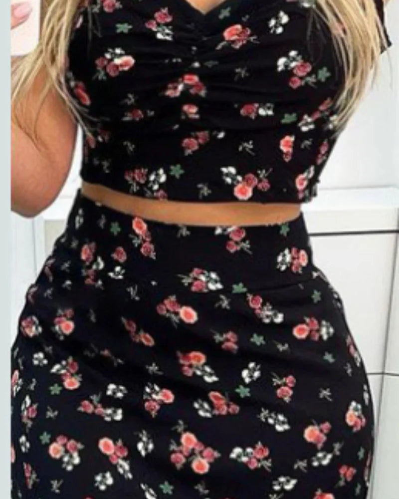 Amay Women's Asymmetric Long Dress Set Bohemian Split Dress Summer Leisure Beach Fashion Flower