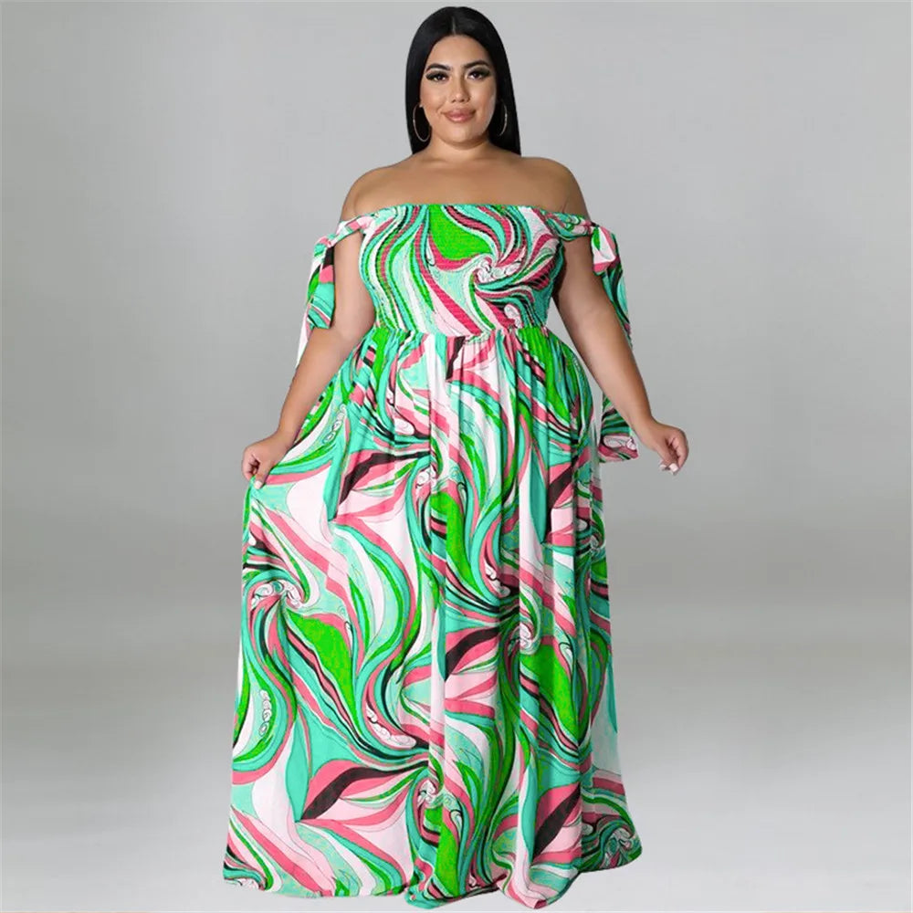 Maxy Plus Size Summer Dress Women's Clothing Flower Printed Slip Bandage Elegant Mini Dress Hot Sale