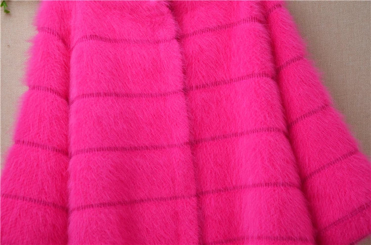 Babs Female Women Autumn Winter Clothing Pull Rose Hairy Mink Cashmere Knitted Three Quarter Sleeves Loose Cardigans Sweater Jacket