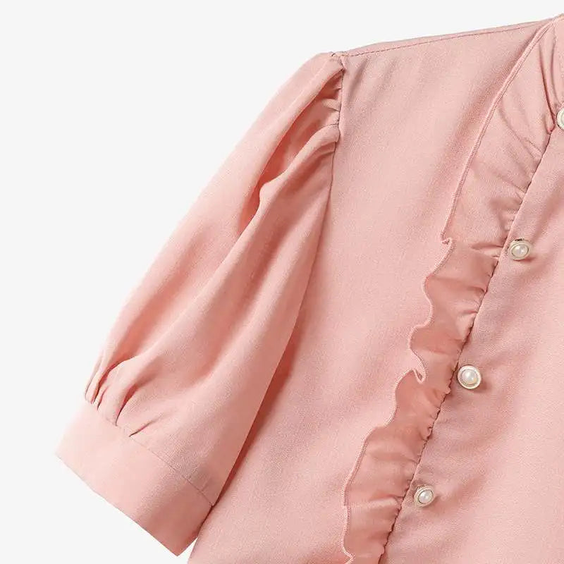 Maxy ZANZEA Vintage 2PCS Ruffled Dress Sets Women Buttons Outfits Summer Short Sleeve Tops Suit Casual Office Long Skirt Sets