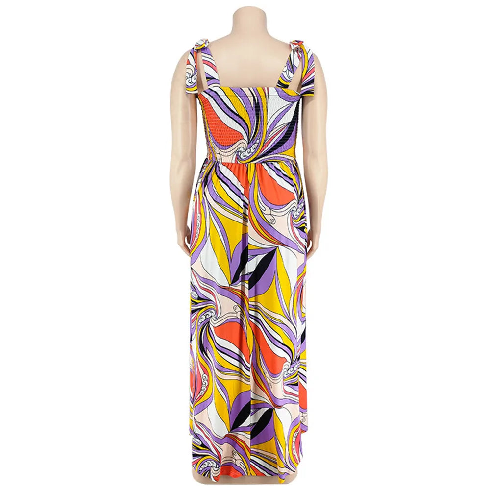 Maxy Plus Size Summer Dress Women's Clothing Flower Printed Slip Bandage Elegant Mini Dress Hot Sale