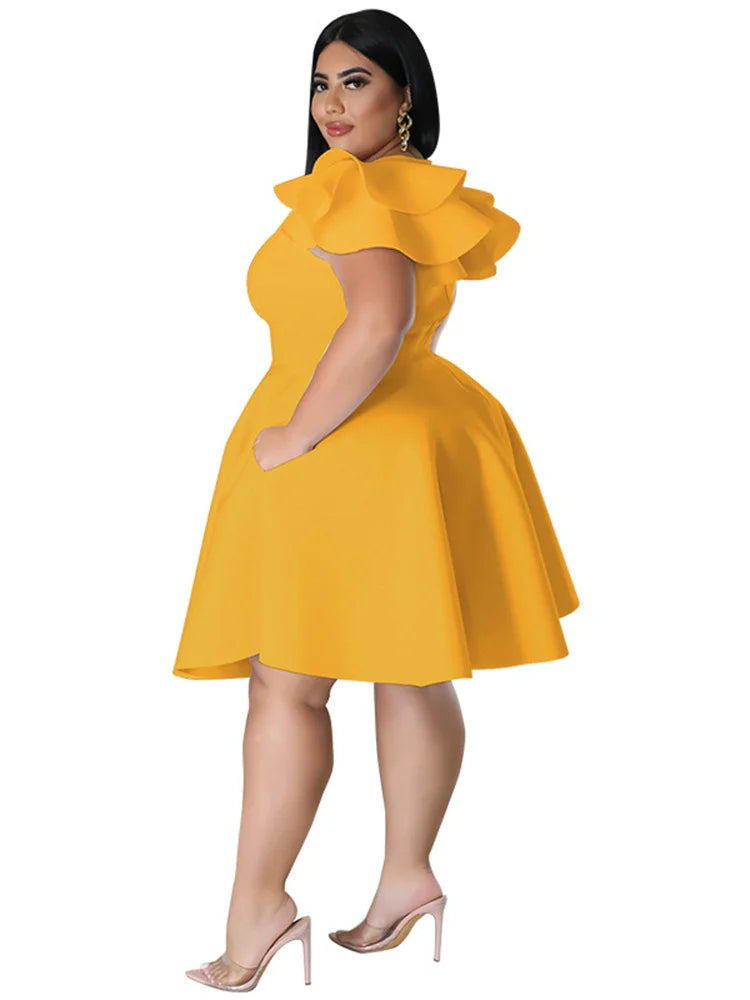 Maxy Plus Size Dresses for Women Elegant Party Solid Ruffles Sleeve Big Hem Midi Dress Hot Sale New dresses