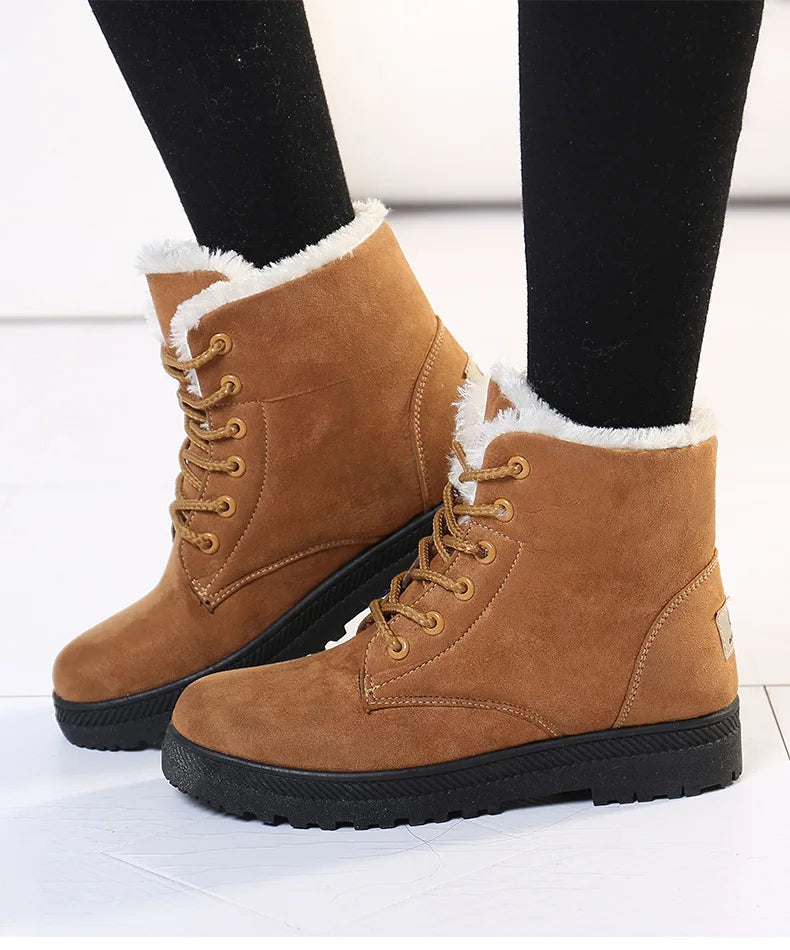 Maxy Women's Boots Winter Boots with Fur Low Heels Snow Boots Ankle Bota Feminina Platform Booties For Women Winter Shoes Heeled