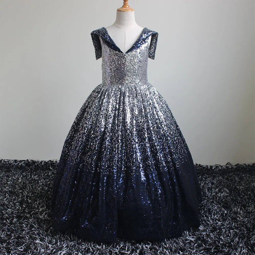 Babs Formal Kids Evening Dresses for Girls Birthday Party Elegant Sequins Dress Up Fluffy Long Luxury Pageant Prom Ball Gown Bow