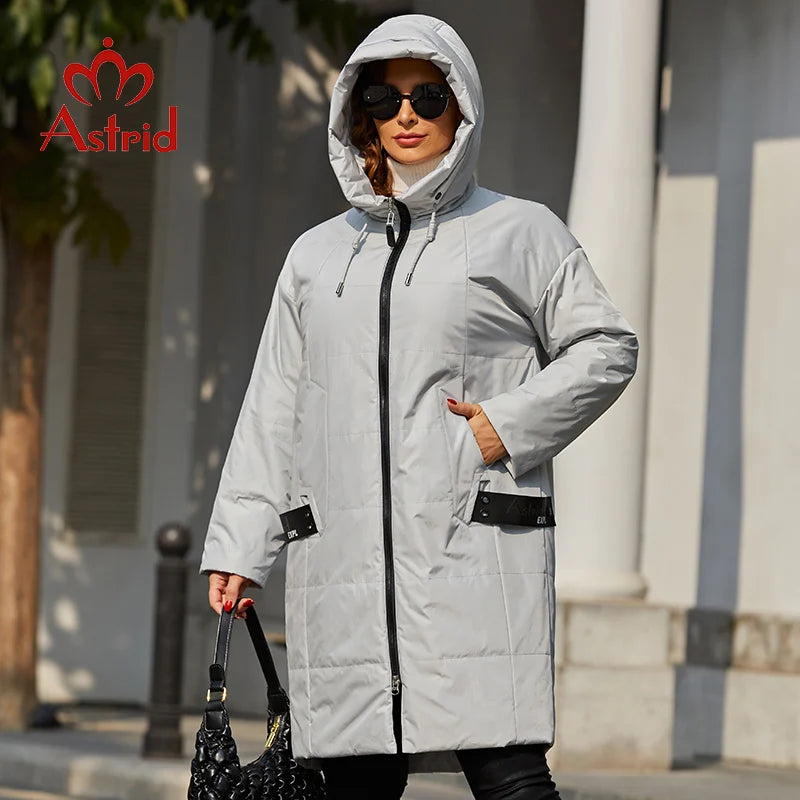 Babs 2024 Spring Women Parkas Plus Size Long Loose Padded Down Coats Hooded Women's Jacket Fashion Outerwear Quilted AM-7561