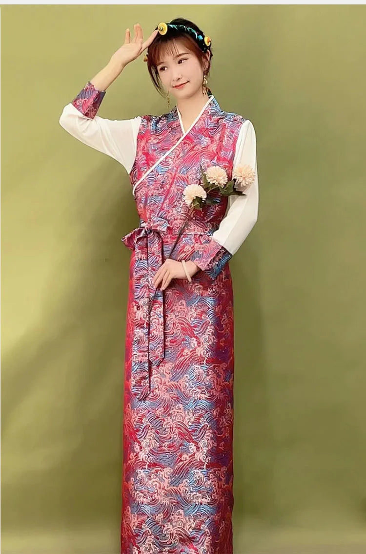 Summer Elegant Asian costume Tibetan Dress For Women Long Sleeve Traditional Ethnic clothing Oriental Ladies gown