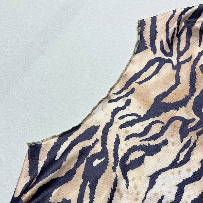 Amay Tiger Printed Two Piece Set for Women, Sexy Long Sleeve Tops, Maxi Skirts, Matching Sets, Slim Outfits, Party Wear, Summer