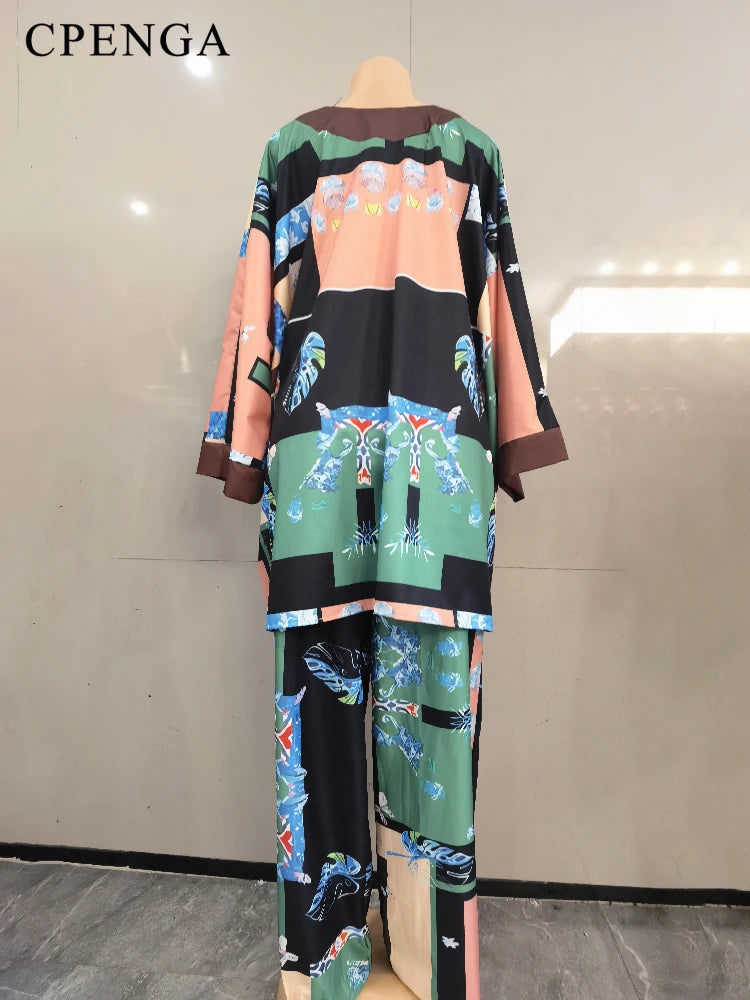 Maxy Plus Size Matching African Clothes Sets for Women Elegant Lady Party Wear 2 Pieces Top and Pants Suits Dashiki Casual Outifts
