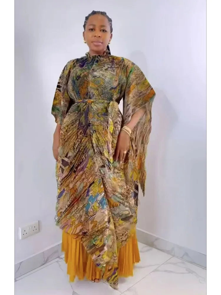 Maxy African Miyake pleated printed suit top + wide-leg straight pants two-piece fashion women's clothing summer new