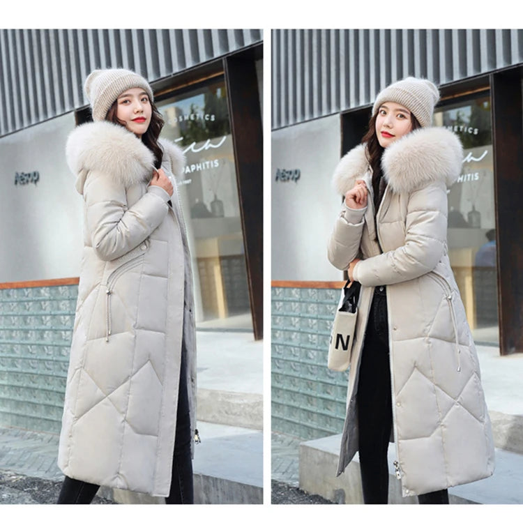 New Korean Gracy Down Cotton Coat Women Long Winter Puffer Parkas Thicken Warm Hooded Cotton-Padded Jacket Coat Zipper Overcoat