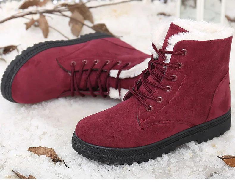 Maxy Women's Boots Winter Boots with Fur Low Heels Snow Boots Ankle Bota Feminina Platform Booties For Women Winter Shoes Heeled