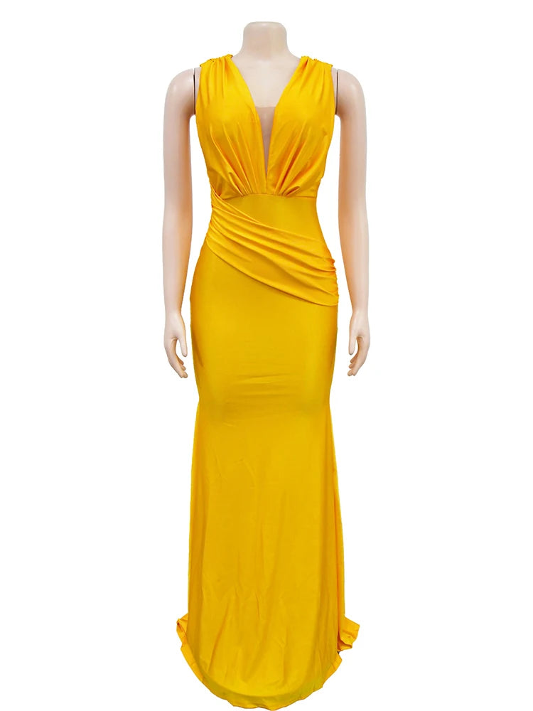 Maxy Elegant Evening Dresses Long Patry Gown Sexy Deep V Sleeveless Mermaid Bodycon Maxy Robe Femme