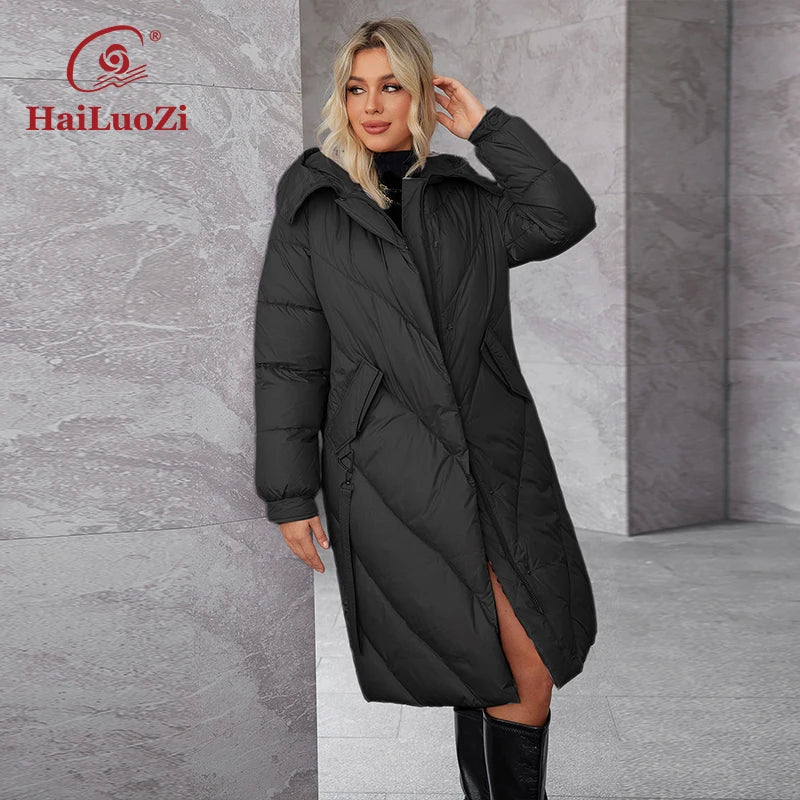 Macy Women's Winter Plus Size Long Parka Coat Warm Women's Jacket Slash Pocket Fashion Hooded Women's Jacket