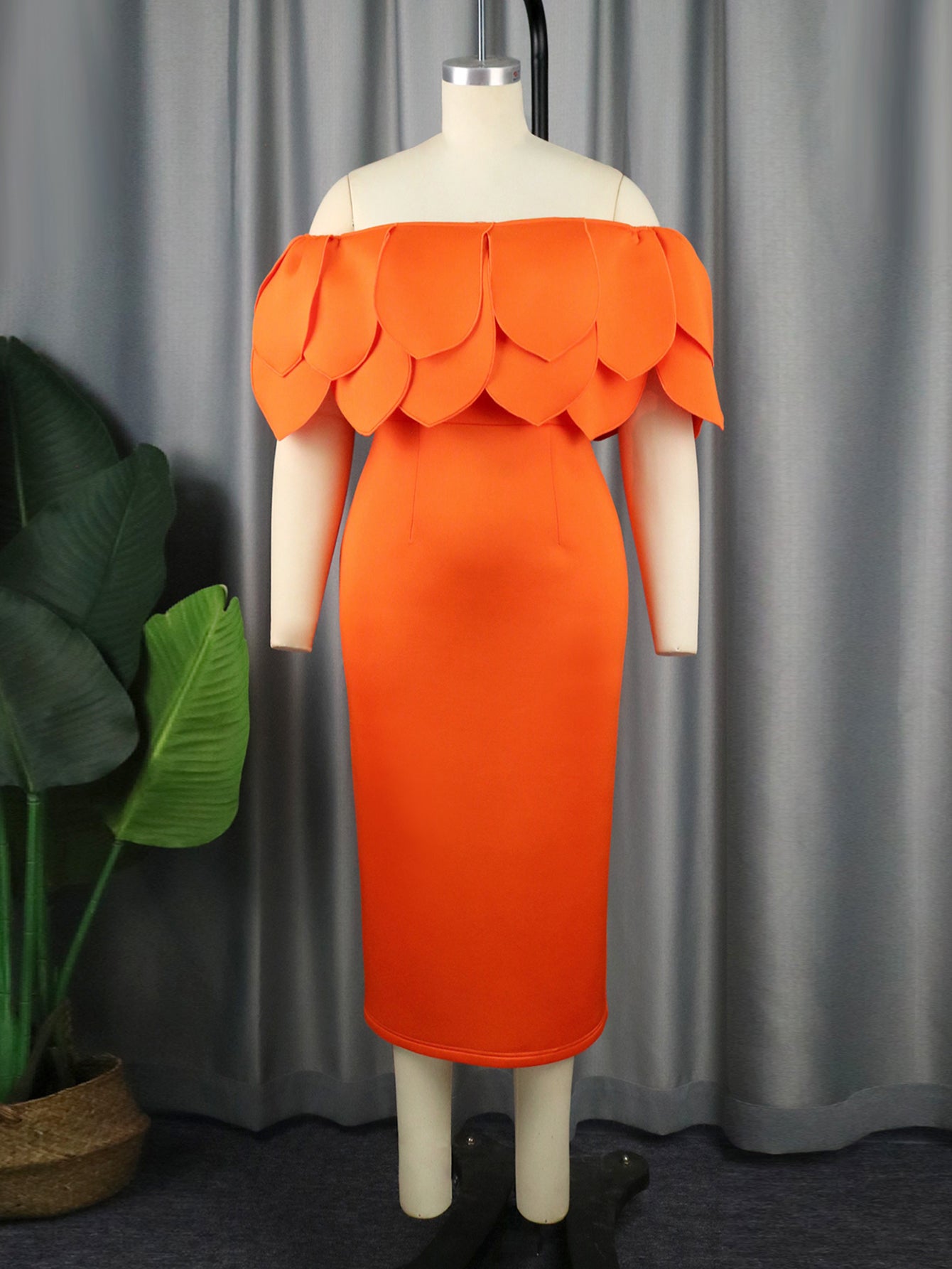 Gracy Women Orange Party Dresses Leafs Cape Off The Shoulder Split Sheath Dress Big Size Lady Birthday Date Out Night Gowns