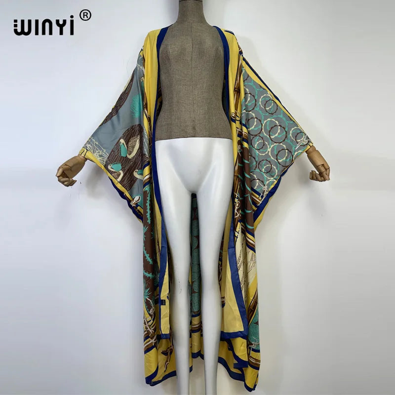 Gracy Summer party Beach Wear Swimsuit elegant women boho Cardigan stitch colorful sexy Holiday long Sleeve Kimono