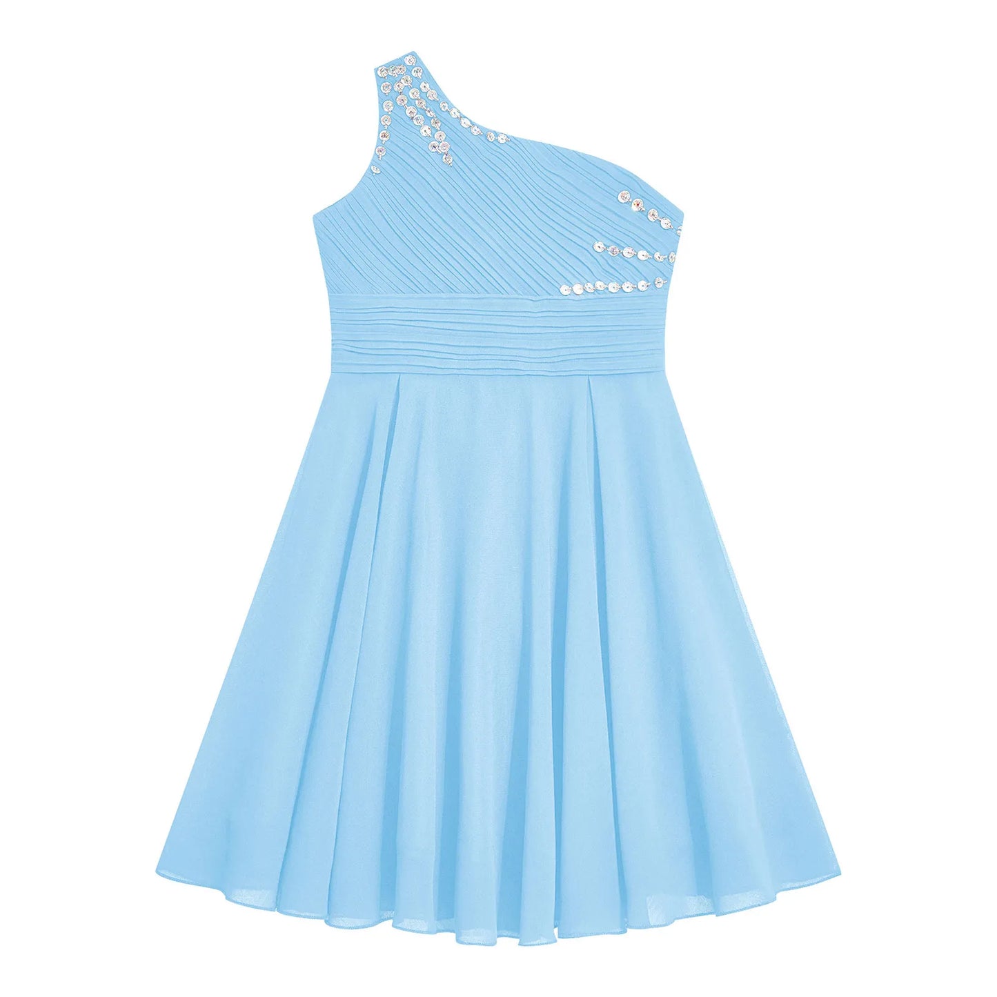 Macy Girls Elegant Beaded Party Dress One Shoulder A-Line Chiffon Princess Dresses Wedding Birthday Prom Evening Gown