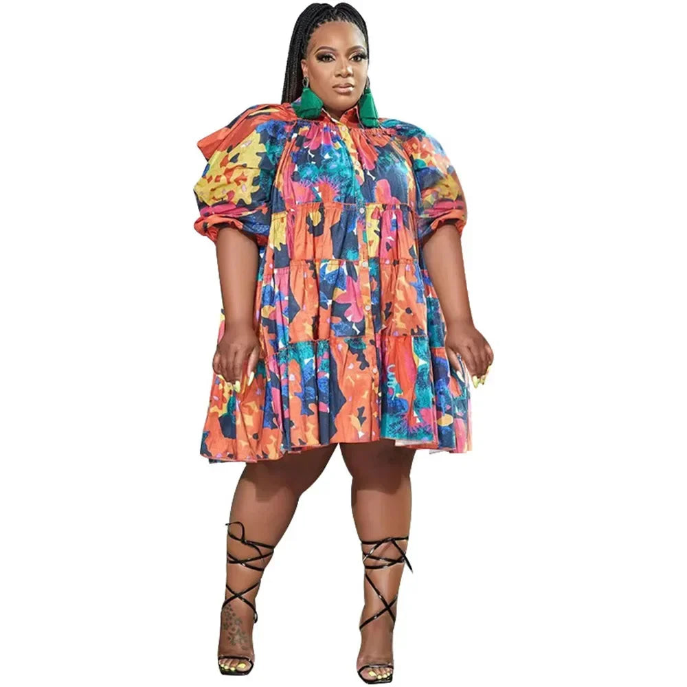 Maxy Plus Size Dresses 4xl 5xl Women's Clothing Tie Dye Loose Casual Cute Ball Gown Shirts Midi Dress