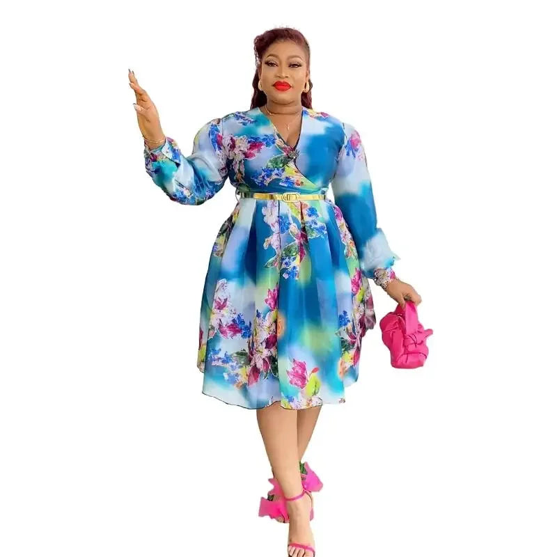 Babs Elegant Dresses for Women New Spring Print Africa Clothing Plus Size Evening Party Dress Dashiki Ankara Outfit Robe