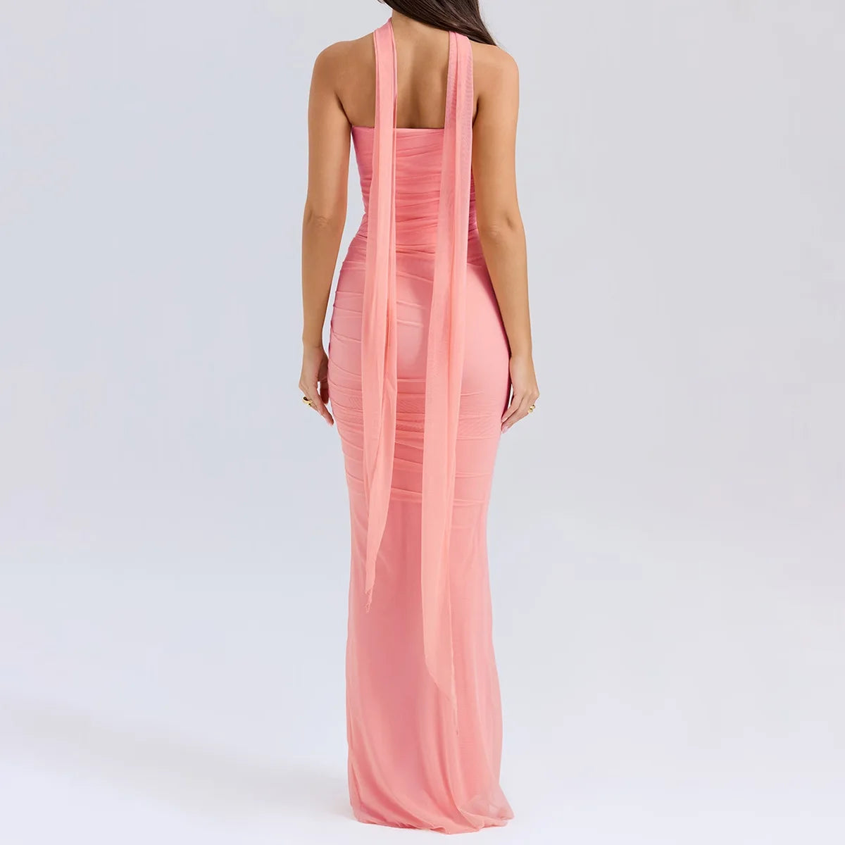 Maxy Summer Sexy Two-Piece Set Women 2024 New Arrivals Pink Strapless Corset Top and Maxi Skirt Elegant Mesh Dress