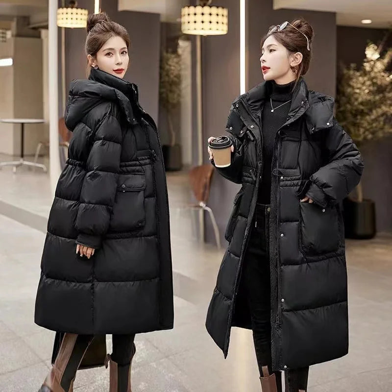 Momsey 2024 New Down Coats New Long-style Cotton Dress American Version Large Size American Fashion Jackets Winter Heat Parka Feminina