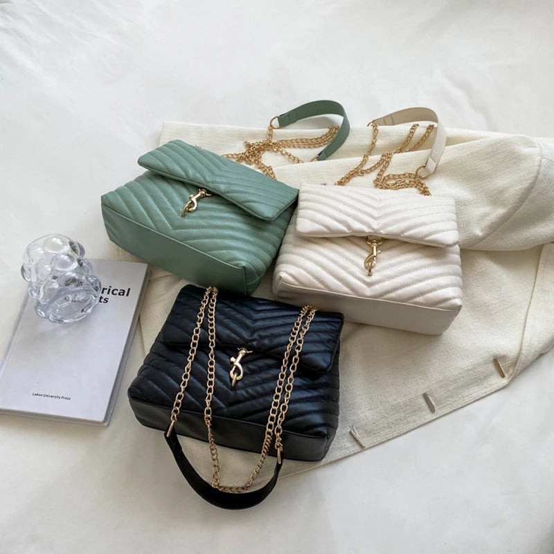 Maxy Casual Chain Crossbody Bags For Women Fashion Striped Shoulder Bag Large Capacity Flap Ladies Handbags