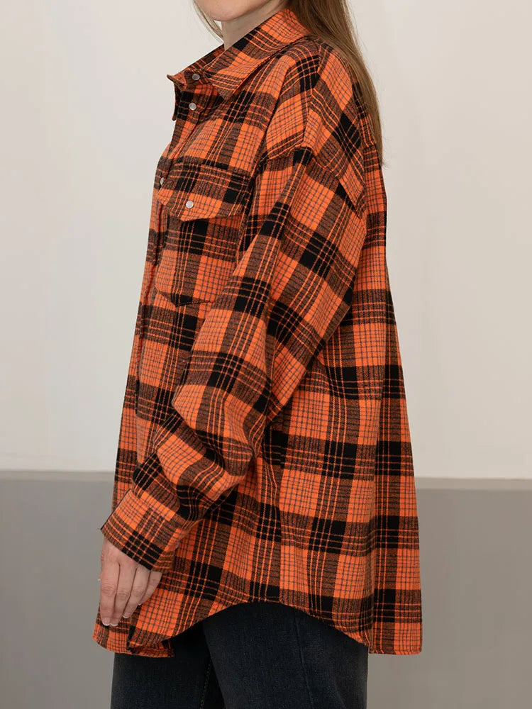 Maxy Green Vintage Plaid Shirt Women Oversize Top Long Sleeves Autumn Winter Loose Women's Shirt And Blouses Oversized