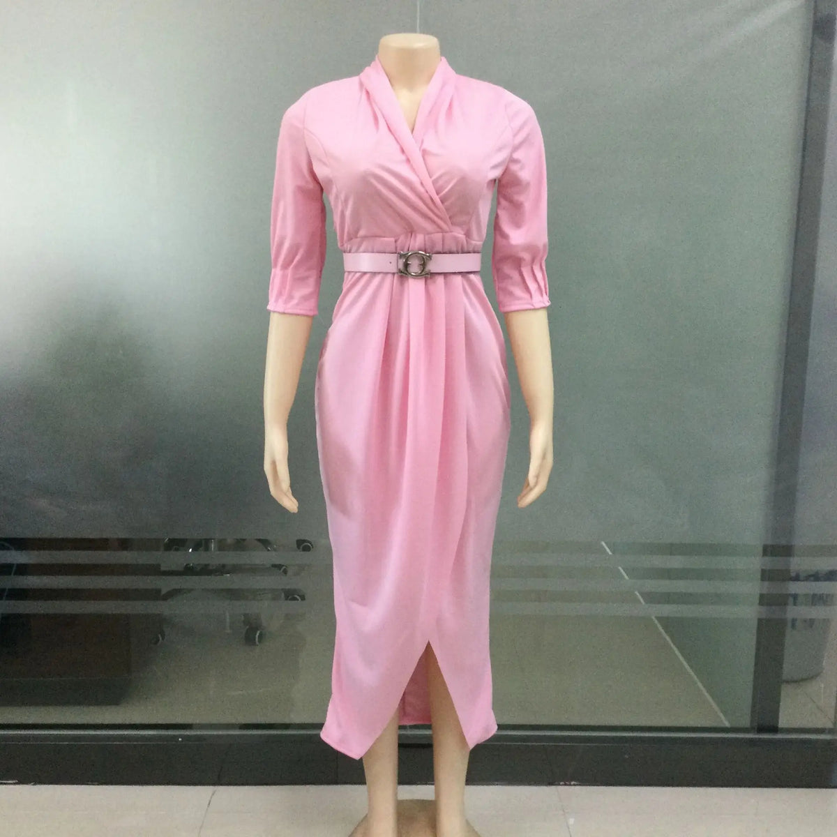 Maxy Elegant Office Ladies Dresses Women Fall Clothes Plus Size Long Sleeve Slim 3XL Dresses With Belt
