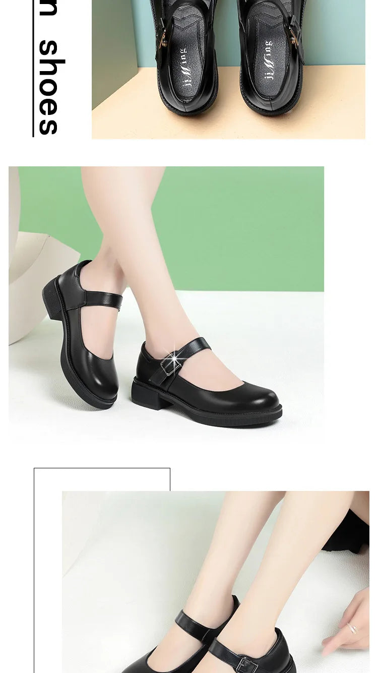 Maxy 3.5cm Breathable Shallow Mouth Bright Leather Shoes Women Mary Janes 2025 Fall Med Square Heels Sheos Black for Office Mom