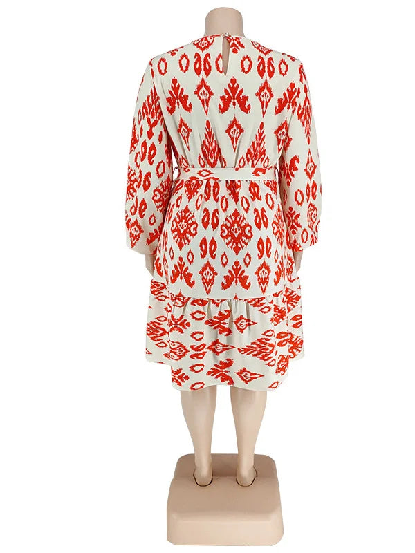 Maxy Plus Size loose Dresses for Women Long Sleeve Printed big harm Africa midi Dress New Style Fall Wholesale