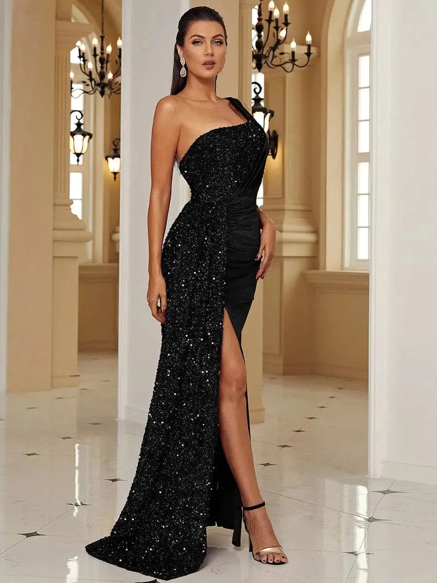 Maxy 2024 Female light luxury senior sense fishtail high-end banquet temperament hosted single off-the-shoulder dress evening gown