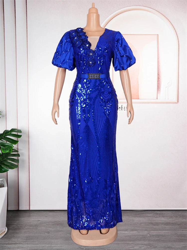 Macy Luxury Sequin Mermaid Robe African Dresses For Women Wedding Party Evening Gowns Africa Clothing Plus Size Vetement Femme