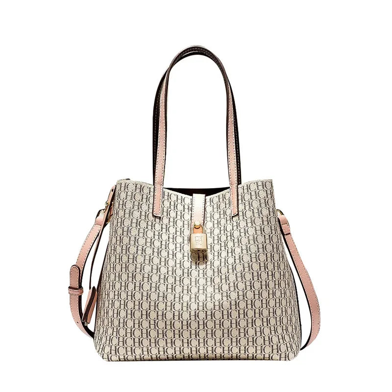 Maxy CH Premium Versatile Leather Crossbody Bag Ladies Large Capacity Daily Commuter Tote Bag Letter Print Design Ladies Fashion
