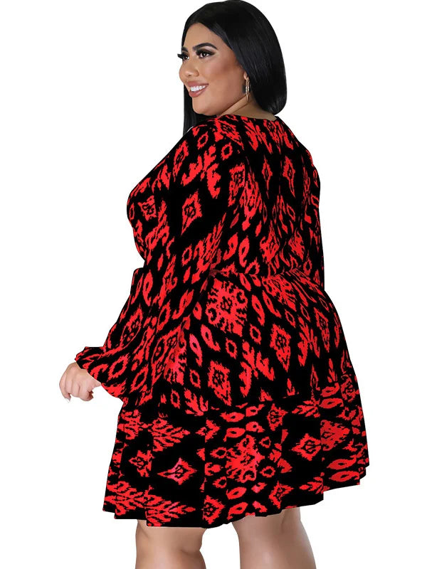 Maxy Plus Size loose Dresses for Women Long Sleeve Printed big harm Africa midi Dress New Style Fall Wholesale
