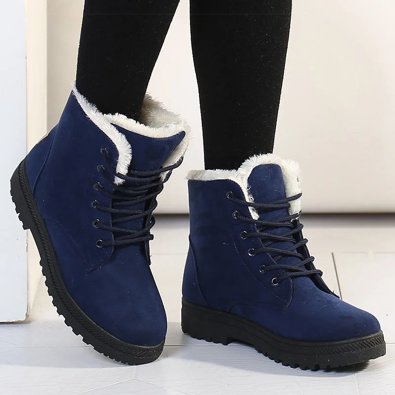 Maxy Women's Boots Winter Boots with Fur Low Heels Snow Boots Ankle Bota Feminina Platform Booties For Women Winter Shoes Heeled
