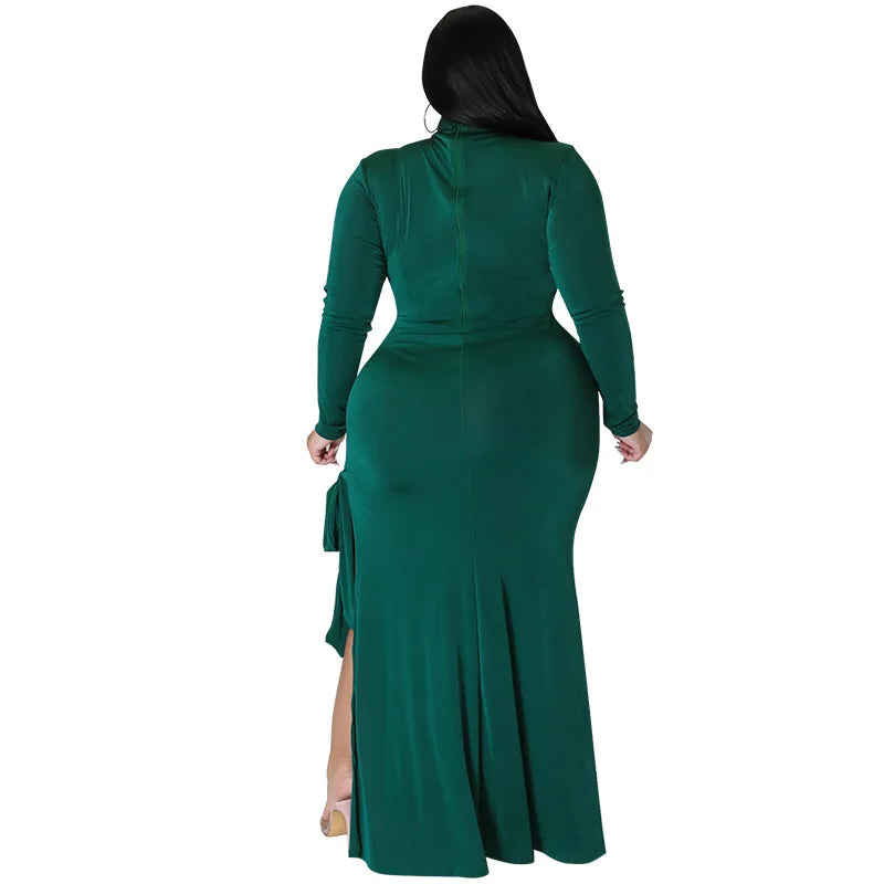 Maxy Plus Size Fall Clothing Women Long Sleeve Fashion High Slit Split Sexy Hollow Out Long Maxy Dress