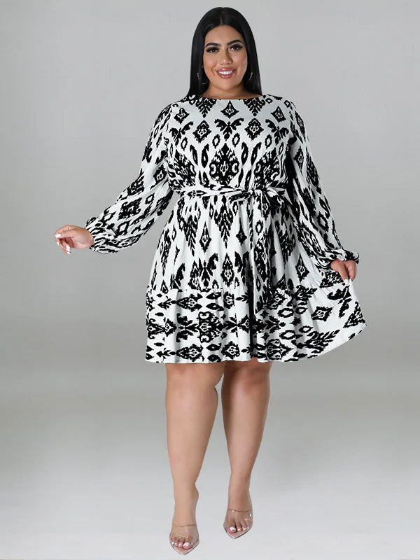 Maxy Plus Size loose Dresses for Women Long Sleeve Printed big harm Africa midi Dress New Style Fall Wholesale