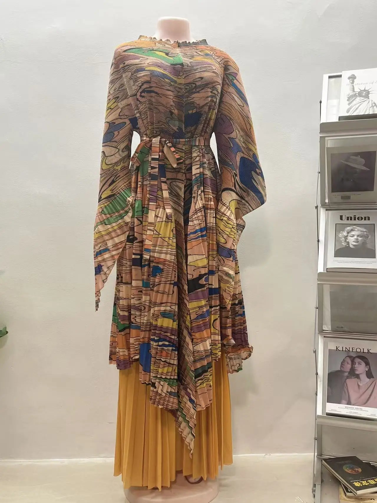 Maxy African Miyake pleated printed suit top + wide-leg straight pants two-piece fashion women's clothing summer new