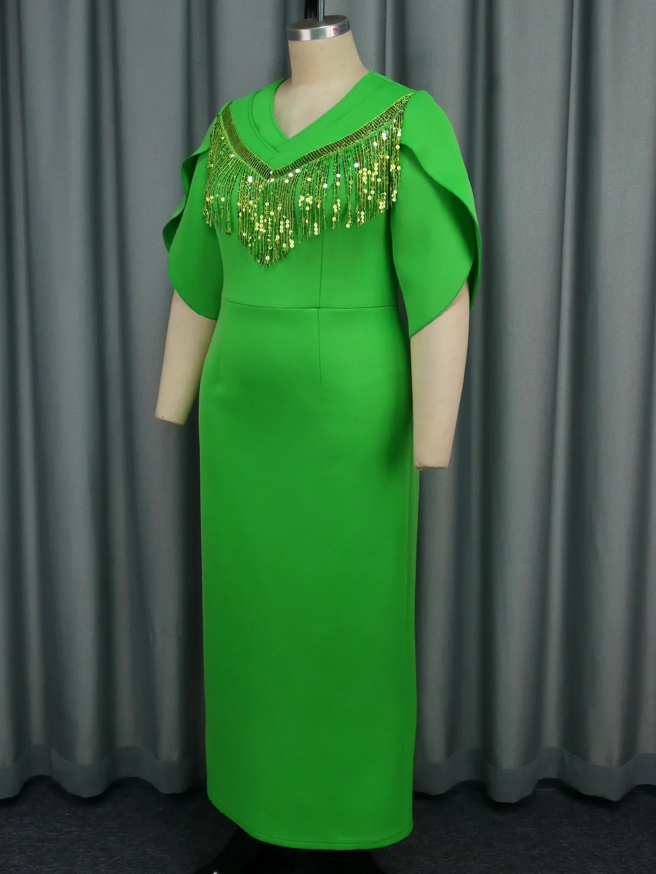 Elegant Macy African Party Evening Dresses for Women Autumn African Half Sleeve V-neck Polyester Long Macy Dress Green Gowns Outfits