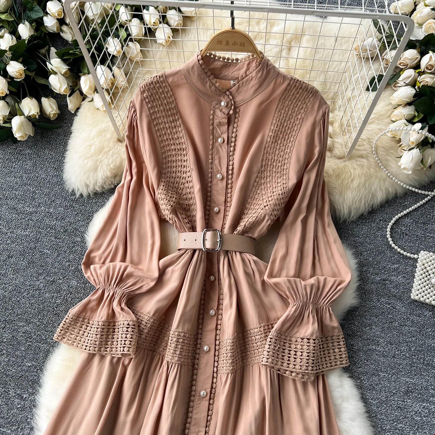 Maxy Elegant summer Flare Sleeve Single Breasted lace PATCHWORK Dress A-line Vacation Party Women dresses