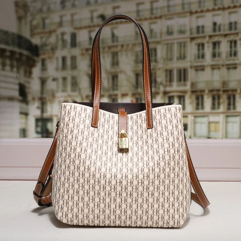 Maxy CH Premium Versatile Leather Crossbody Bag Ladies Large Capacity Daily Commuter Tote Bag Letter Print Design Ladies Fashion