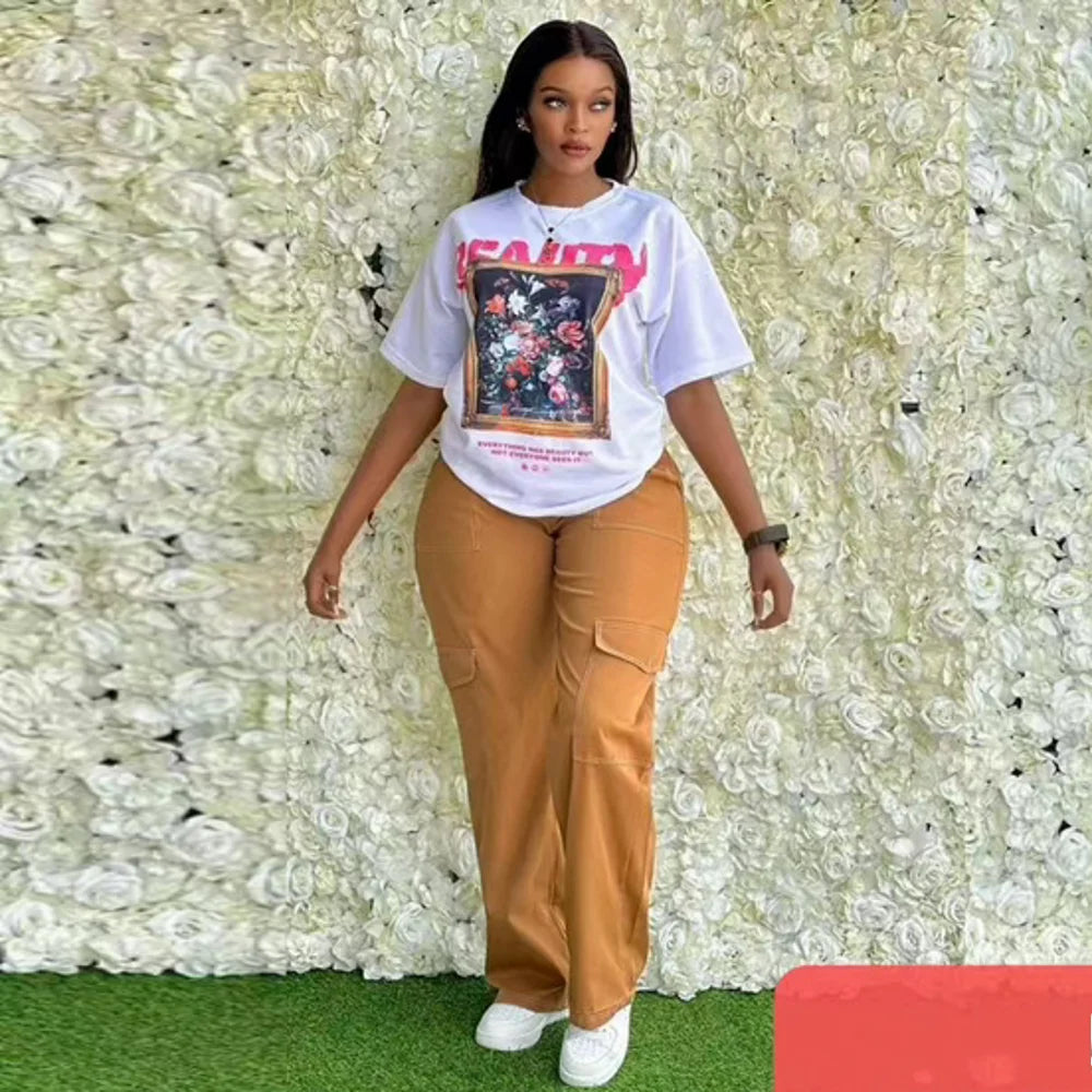 Maxy 2 Piece Set African Clothes for Women Tops and Wide Legs Pants Suits 2025 Spring Summer New Casual African Clothing Outfits Sets