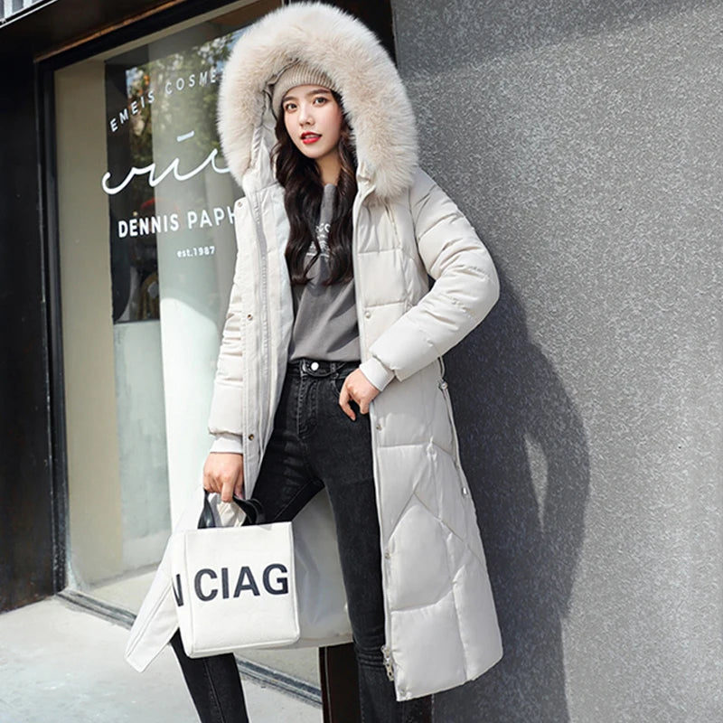 New Korean Gracy Down Cotton Coat Women Long Winter Puffer Parkas Thicken Warm Hooded Cotton-Padded Jacket Coat Zipper Overcoat