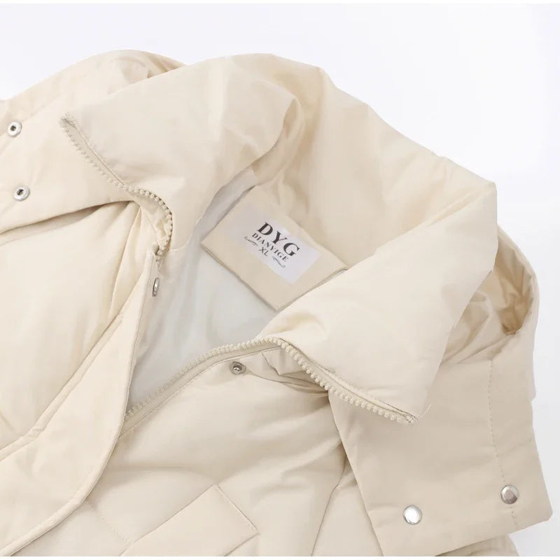 Maxy Thicken Long Coat Women Winter Turtleneck Long Sleeve Loose Midi Female Jacket Fashion Street Zipper Solid Lady Parka Coats