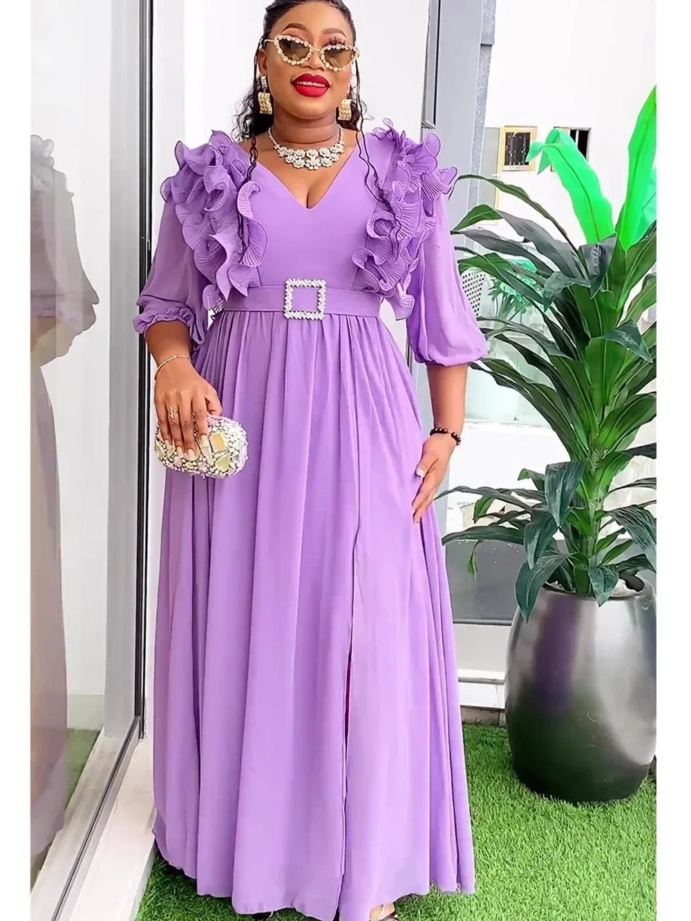 Maxy Plus Size African Party Dresses for Women 2024 New Summer Fashion Evening Gown Elegant Turkey Muslim Maxy Long Dress